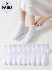 10 双女士白色透气舒适休闲短袜，适合女学生日常休闲穿着/校服 - 白色 - 查看 11