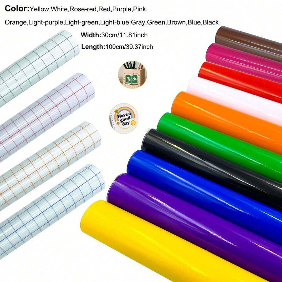 永久性乙烯基卷材套装 - 30 x 100厘米 多色永久性粘性乙烯基卷材 1 包 + 1 包转移胶带，兼容大多数切割机，易于使用，适用于派对装饰、贴纸、工艺切割、汽车贴花