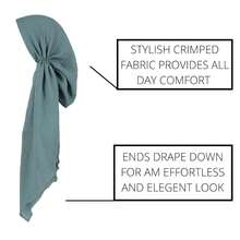 Headwear Pretied Head Scarves For Women Featuring Lightweight Crimped Material And Attractive,SolidTeal - 純青色 - 查看 6