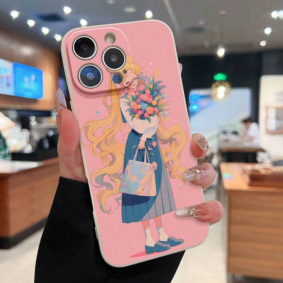 Bolso de flores de chica rubia con fondo rosa y dulce sonrisa. Esta elegante funda es compatible con iPhone 17, 16, 15, 14 Pro Max, 13, 12, 11, XR y XS Plus. Fabricada en silicona TPU, ofrece protección contra golpes y caídas, además de una sensación superior. Es un regalo ideal para familiares, amigos y seres queridos, y una opción perfecta para Año Nuevo. - Blanco - Ver 1