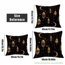 4pcs Ramadan Lantern & Crescent Moon Printed Cushion Cover, Plush Velvet Material, Single-Sided Printing, Eid Mubarak Pillow Case Covers, 17.7*17.7in(45*45cm)/19.69*19.69in(50*50cm)/15.75*15.75in(40*40cm), Ramadan Kareem Home Decor Couch Pillows, Suitable For Living Room Sofa, All Seasons, Gift