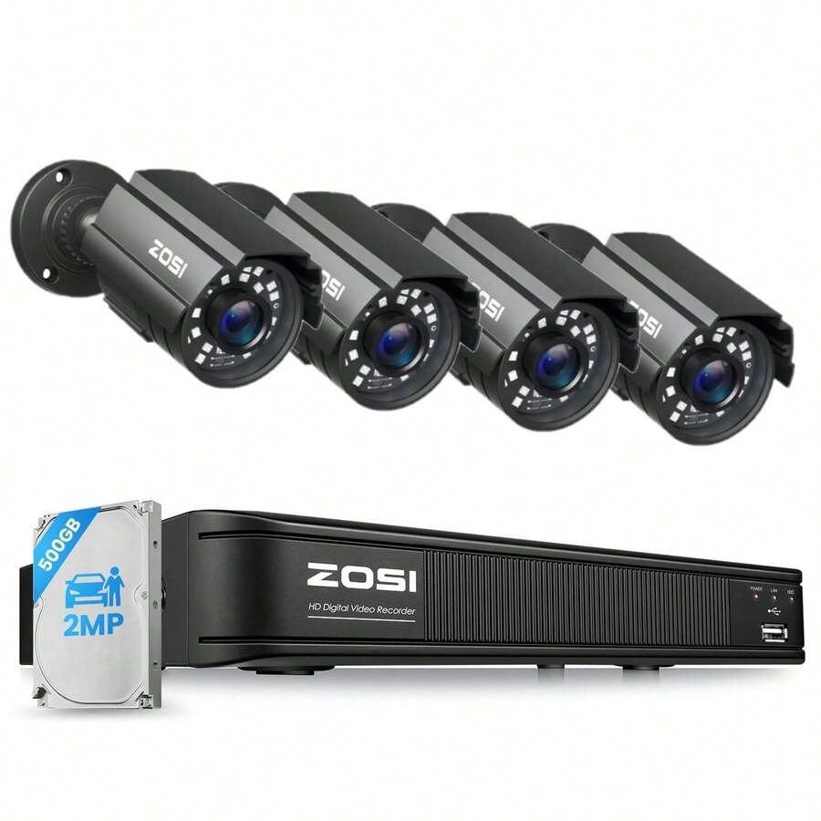 ZOSI 8CH H.265+ 5MP Lite Home Security Camera System With 500GB HDD, 4*1080p Full HD Bullet Security Camera Outdoor Indoor, Human Vehicle Detection, 80ft Night Vision, Remote Access, Weatherproof - Xem 1