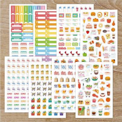 8pcs Food Themed Stickers, 6pcs Waterproof & Tear-Resistant, 2pcs Writable. Can Be Used To Decorate Diaries And Calendars, Plan Daily Diet And Shopping, Making Schedule More Intuitive And Fun.