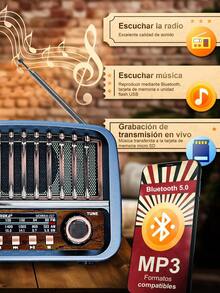Radio retro recargable MOREKA (AM, FW, SW, USB, Bluetooth, MP3, TF) – El regalo de Navidad perfecto. - Azul - Ver 7