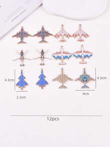 12个/包 时尚飞机金属油滴吊坠，适合女性DIY饰品制作 - 混色 - 查看 11
