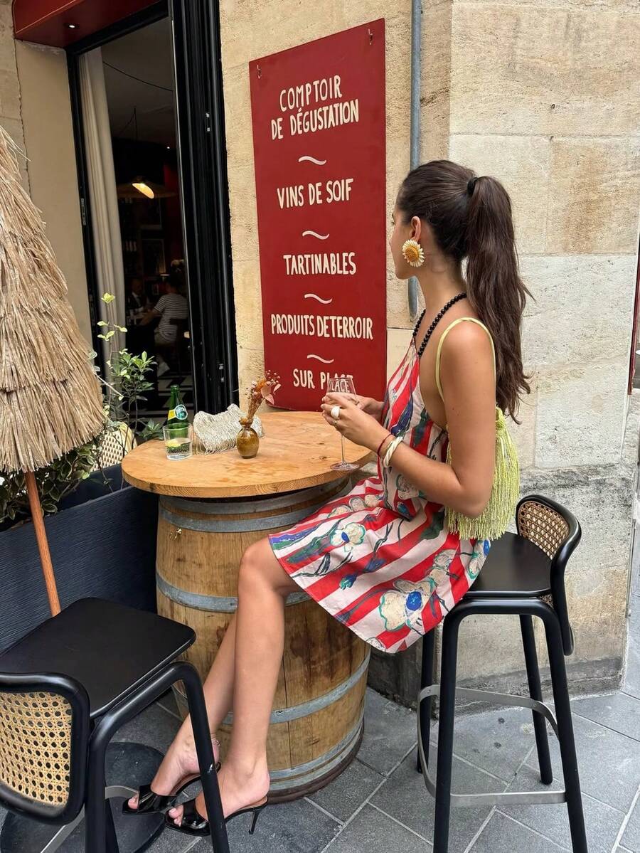 VIBEWAVE 夏季复古露背无袖连衣裙，女士度假休闲宽松连衣裙 - 彩色 - 查看 1