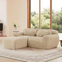 L-Shaped 2-Sitzer Sofa, Richer Plüschstoff, Modular, Frei Combinierbar, Mit Kissen. Weich, High Elastic Materials, Keine Montage Erforderlich, Geeignet Für Kleine Wohnzimmer Und Räume, Hellkhak - 米色 - 查看 5
