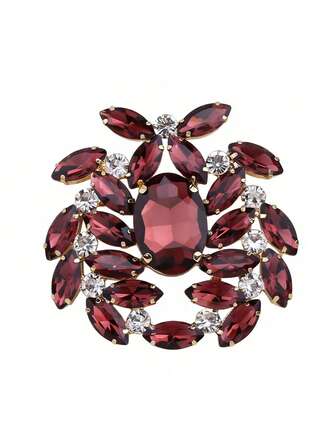 1pc Handmade Copper Alloy Welded Geometric Shape Glass Rhinestone Brooch, Suitable For Scarf Clip