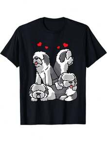 Old English Sheepdog T-Shirt - Negro - Ver 1