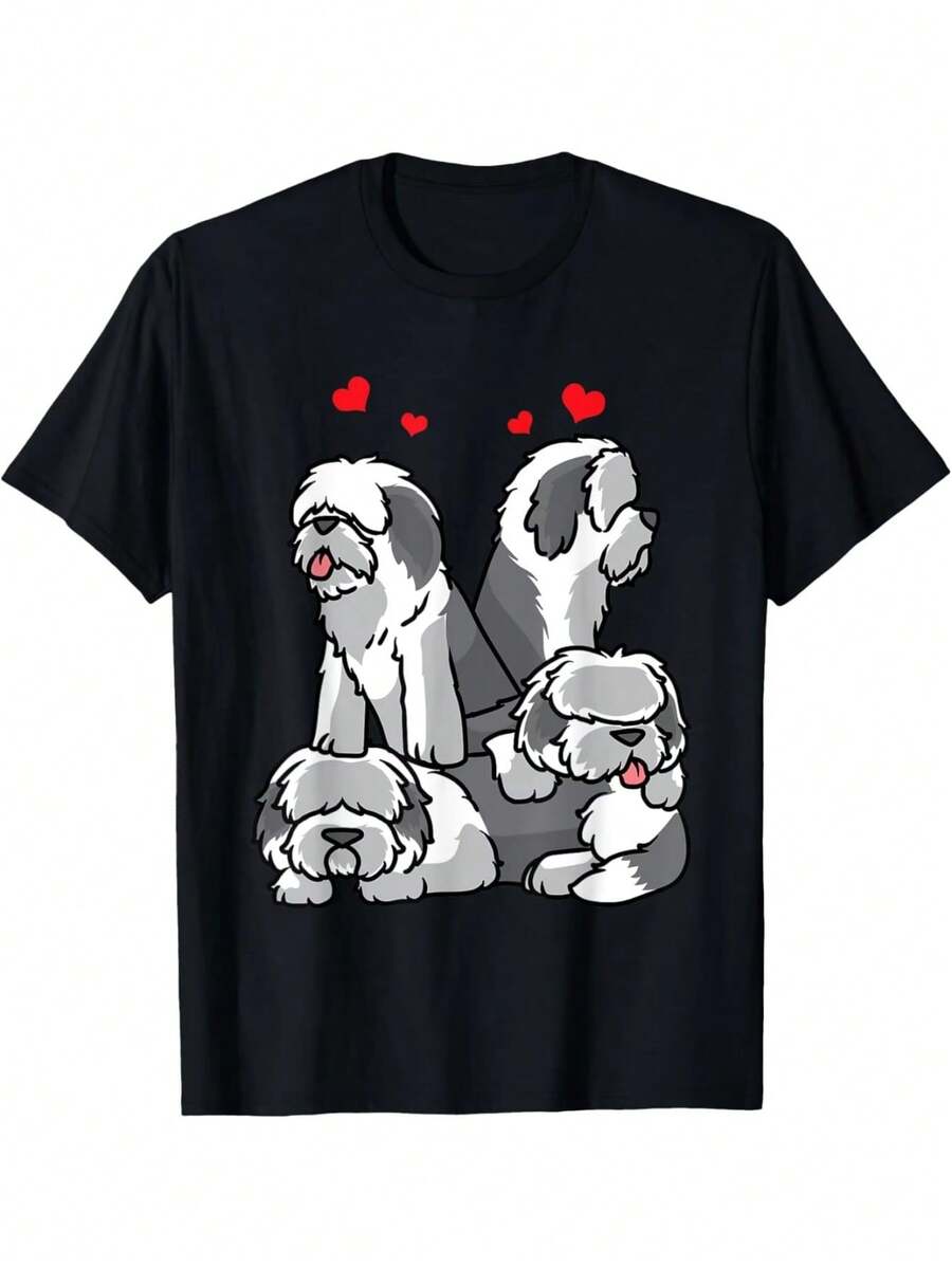 Old English Sheepdog T-Shirt - Negro - Ver 1