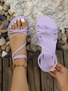 Summer Fashion Multi-Strap Sandals, Comfortable Flat Flip Flops And Roman Shoes For Teenagers, Suitable For Daily Commute And Vacation Wear - Purple - View 6