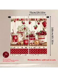 2 件套窗帘套装，带餐具和勺子设计 - 红白格子图案，带水果插图，可机洗涤纶面料，光线过滤，杆袋风格，适用于卧室、客厅和厨房窗户 - 彩色 - 查看 13