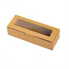 5-20pcs Simple Western Style Cake Box, Macaron Box, Flip-Top Window PVC Pastry, Dessert Takeout Box, White Cardboard Cookie, Candy Paper Box - Brown - View 1