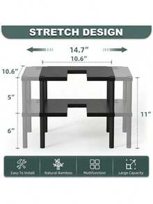 Expandable Bamboo Spice Rack Organizer For Cabinet - Stackable Shelves For Kitchen Seasoning & Pantry Storage, Sturdy & Versatile - Natural Bamboo, Adjustable, Expandable, Lightweight, Washable, Waterproof - 竹子 - 查看 2