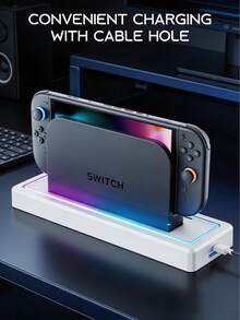 Switch 1/2 防尘罩，带 16 种 LED 灯光颜色，兼容 Switch 1/2，亚克力展示盒，RGB 灯光，防刮防水底盖，炫酷配件 - 白色 - 查看 7