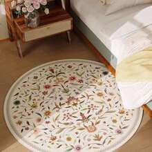 Floral Pattern Boho Design Vintage Style Soft Round Area Rug Cute Indoor Rugs Washable Non Slip Boho Circle Rug Ultra Soft Oriental Vintage Rust Low Pile Small Circular Carpet For Bedroom Entryway Office College Dorm Living Room - A - View 4