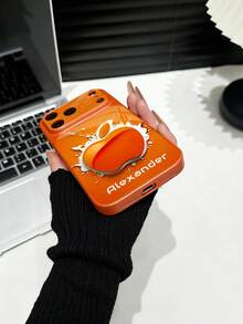 1 pieza Funda de teléfono personalizada con nombre, patrón único de salpicaduras de pintura naranja con gran ventana de vidrio templado con protección de lente, mate y anti-caída, compatible con iPhone 17/17Pro/17ProMax/17Air/16/16Pro/16ProMax/16Plus/15/15Plus/15Pro/15ProMax/14/14Plus/14Pro/14ProMax/13/13Pro/13ProMax/12/11, accesorios de teléfono, cubierta de protección premium - Naranja - Ver 6