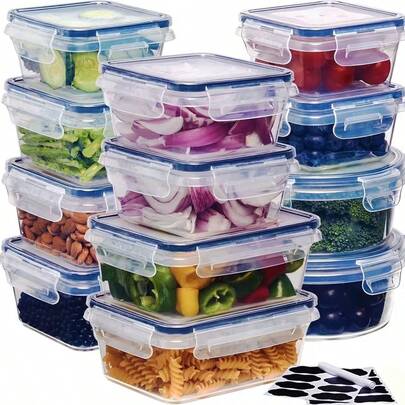 12 PCS Food Storage Containers With Lids Airtight, 100% Leakproof Plastic Meal-Prep Containers Reusable(12 Containers & 12 Lids)