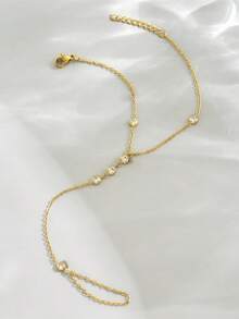 1 Stück elegantes funkelndes Diamanten Dekor Goldton Finger Kette Armband, Edelstahl exquisiter kubischer Zirkonia Anhänger stapelbares Ketten Handarmband, 18K Gold Schmuck modisches minimalistisches Accessoire für Frauen für den täglichen Gebrauch oder als Geschenk - Gold - Übersicht 3