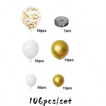 Kit de arco de balões branco e dourado com 106 peças, ideal para decoração de casamentos, aniversários, formaturas, Dia dos Namorados, feriados e Dia das Mães - adereço decorativo para fotos em ambientes internos e externos, com balões de látex. - Multicolorido - Ver 13
