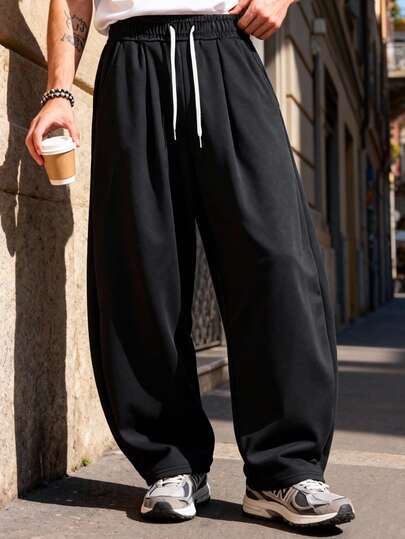Men's Loose Fit Drawstring Waist Casual Wide Leg Pants