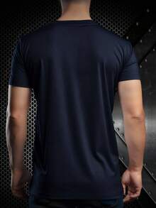 Men's Elastic Breathable Running T-Shirt, Minimalist Design, Suitable For Spring And Summer - Navy Blue - View 2