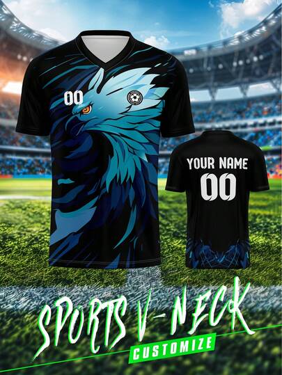 Customized Jersey, Single Piece Men's Sports Team Club Training V-Neck Football Shirt, Customizable Front & Back With Name, Number, Logo, Team , Suitable For School Sports, Team Uniforms, Casual, Party, Comfortable Fit, Suitable For Leisure Sports, Training, Spring/Summer/Autumn, Fashionable, Minimalist, Personalized