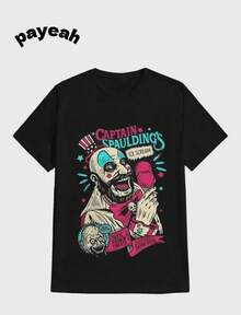 Payeah Cool Captain Spauldings Ice Scream Halloween Casual Digital Print Pure Heavy Cotton T Shirt - Black - View 1