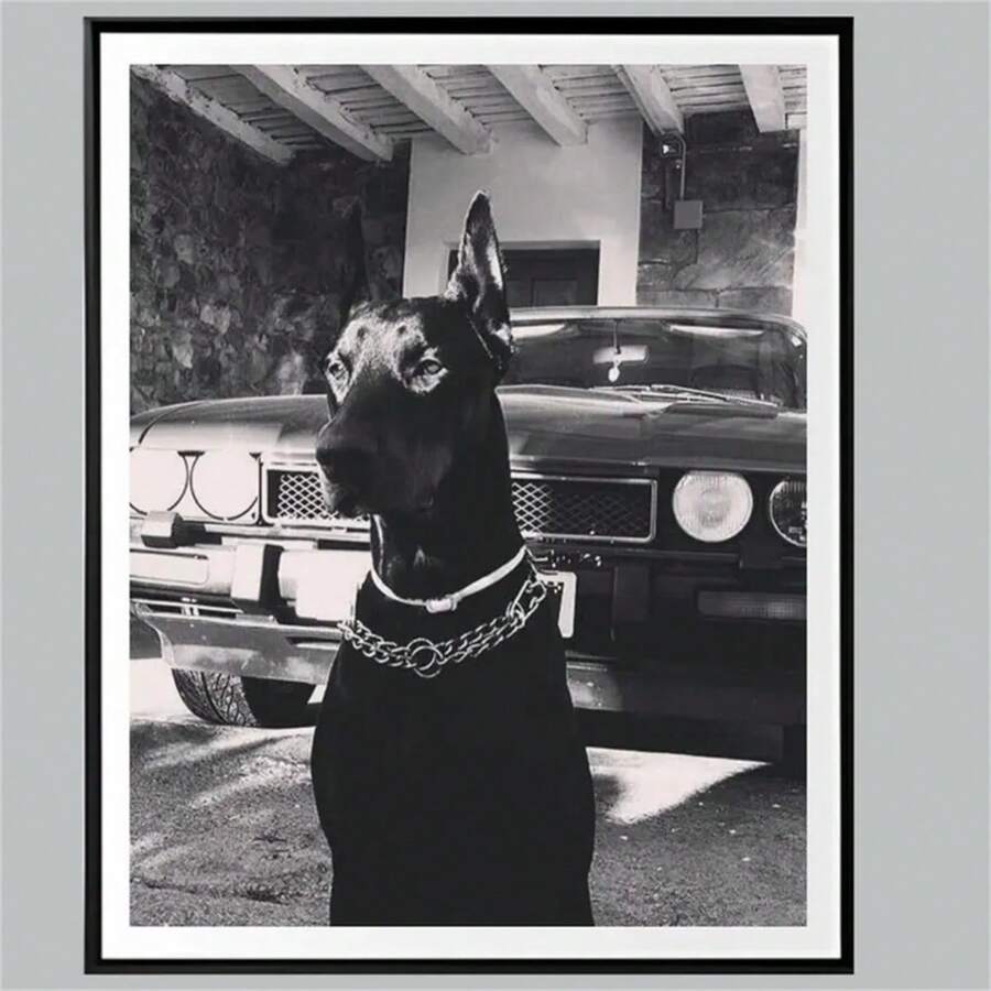 1 Pc Luxury Doberman Wall Art, Luxury Fashion Poster, Black And White, Room Decor, Dog Wall Art, Fashion Printed Trending Home Decor, Art Decoration, Wall Art, Oil Painting Art, Furniture Decoration, Fashion Style Art, Frameless - Multicolor - View 1
