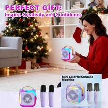 K10 Mini Karaoke Machine, Portable Karaoke System With 2 Wireless Microphones,Colorful LED Lights, Karaoke Speaker,USB Charging, Karaoke Equipment,Karaoke Machine,Wireless Microphone,Ideal Gifts For Home Parties,Birthdays,Christmas Gift - Purple(2 microphones) - 查看 6