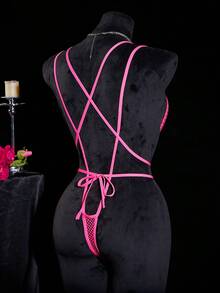 Bộ đồ liền thân lưới xuyên thấu màu huỳnh quang dành cho nữ, đồ lót gợi cảm - Màu Hồng  Dưa hấu - Xem 1