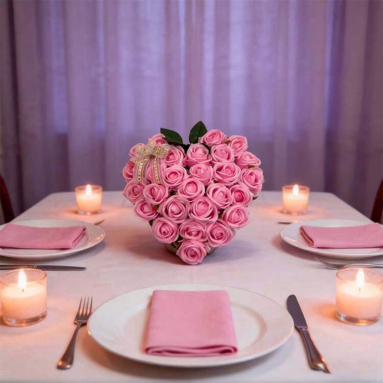 Valentine Day Wreath, Artificial Flowers Heart Shaped Wreath Wedding Wreath Holiday Indoor Outdoor Decor For Front Door - 粉色 - 查看 4