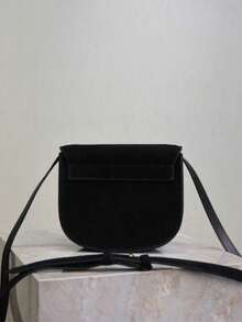 Women's Suede Crossbody Bag With Adjustable Shoulder Straps And Flip Cover, Black Soft Shoulder Bag, Versatile For Casual Daily Wear - Black - View 6