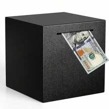 1 قطعة بنك من الفولاذ المقاوم للصدأ باللون الأسود - حل آمن للميزنة والادخار، تصميم مقاوم للتلاف - اكسسوار تخزين للمكتب للكبار