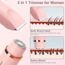 Women's 2-In-1 Bikini & Facial Electric Razor ZB02 - USB Rechargeable Epilator For Wet/Dry Use, Multi-Purpose Hair Remover For Sensitive Light Beige, Bikini, Face, Legs, Arms, Underarms - Portable Shaver & Grooming Device, Christmas Gifts,Sweetest Day Gifts For Him - Hồng - Xem 7
