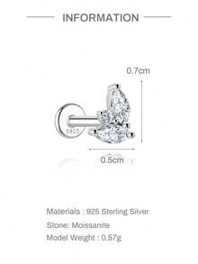 EleRunis 1PC 0.1ct Moissanite Rhinestone 925 Sterling Silver Marquise Flower 18K Gold Plated Flat Back Cartilage Helix Piercing Bridal Jewelry For Daily Wear Wedding Party Engagement Anniversary Valentine's Day - Silver - View 22