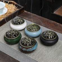 1 buah Pembakar Dupa Keramik Bertekstur Bergaya Vintage, Diffuser Aroma Gaya Cina untuk Dekorasi Rumah, Tempat Dupa Kerucut dengan Glasir Retak, Hadiah Premium untuk Festival & Rumah - MultiWarna - View 4