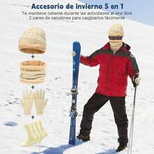 Gorra y Bufanda Set Invierno 5 en 1, Gorros con Tejido de Punto, Guantes para Pantalla Tactiles, Cálida bufanda forrada y Calcetines*2, para Clima Frío Actividad al Aire Libre Esquiar Ciclismo, Unisex - Blanco - Ver 2