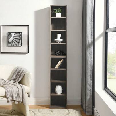 8-Tier Media Tower Rack, CD DVD Slim Storage Cabinet With Adjustable Shelves, Tall Narrow Multi-Functional Double-Decker Bookcase For Home Office