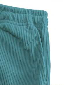 Hidkat Women's Spring/Autumn Corduroy Sports Casual Pants, Solid Color With Drawstring Pockets, Made Of Soft And Comfortable Fabric, Suitable For Daily Casual Activities. - 藍色 - 查看 4