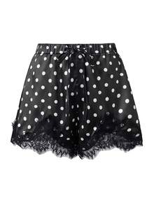 Boho Women's Lace Trim Satin Silk Shorts Shiny Elastic Waist Mini Shorts Pettipants Half Slip Shorts French Knickers Boyshorts For Dresses Full Coverage Underwear Lounge Pants - 燧石 - 查看 2