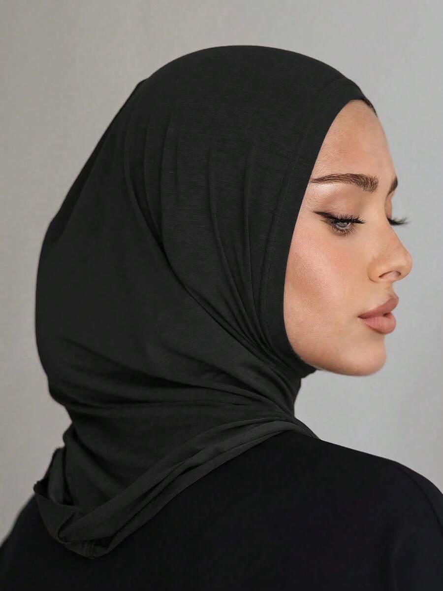 1件装女士纯色简约拉法帽，带牙齿装饰，多功能颈套，弹性运动头带，透气舒适，适合日常生活、运动、瑜伽、健身和时尚穿搭。 - 黑色 - 查看 1