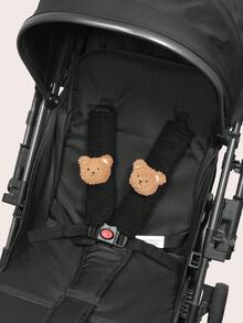 1对毛绒柔软肩带套，可爱卡通熊设计，舒适亲肤，适用于婴儿推车和汽车安全座椅安全带 - 彩色 - 查看 8