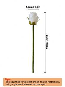 24支情人节仿真玫瑰丝花，逼真玫瑰花束，假玫瑰花茎，适用于情人节、母亲节、家居婚礼派对装饰、餐桌摆件、DIY装饰 - 白色 - 查看 2