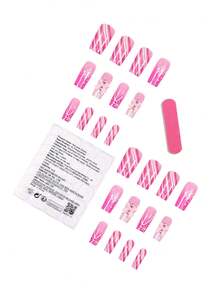 Bộ 24 móng tay giả đính đá hình bướm kiểu Pháp, thiết kế bông tuyết ombre hồng, hình vuông cỡ trung bình, vừa vặn hoàn hảo với móng thật, bao gồm 1 gel dán và 1 dũa móng, phù hợp cho phụ nữ và bé gái, dùng hàng ngày và dự tiệc. - Hồng - Xem 3