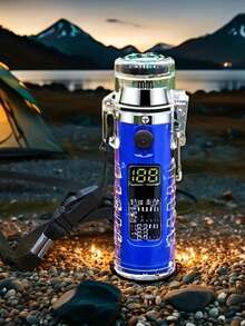 New Stylish Creative LED Display USB Rechargeable Electric Lighter Cool Windproof Dual ARC Plasma Lighters With Compass Strong Light Flashlight For Men And Women Outdoor Camping Hiking Emergency Gadgets Fire Starter - 藍色 - 查看 3