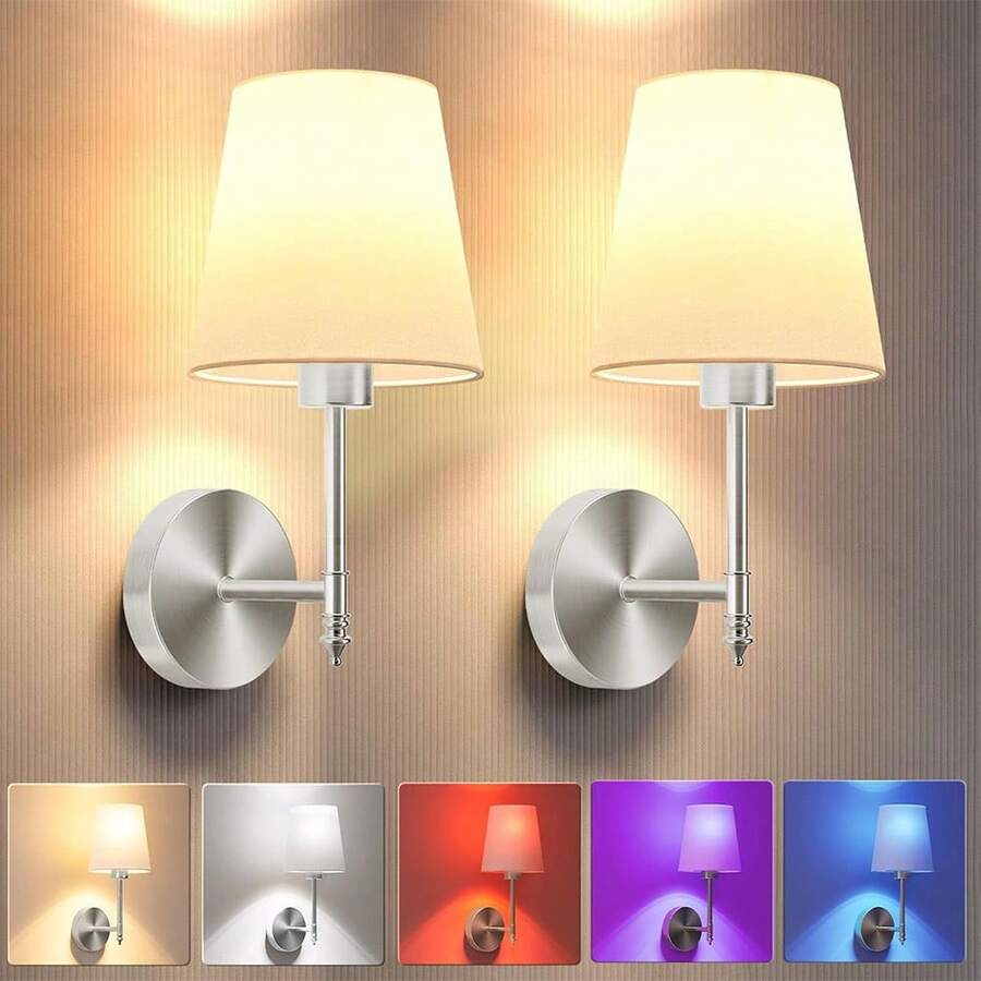 2pcs Wireless Fabric Wall Lamp, RGB Color Changing, Remote Control Dimmable, Touch Switch Detachable, Bedroom Living Room Atmosphere Decor Light (Gold/Black/Chrome) - Multicolor - View 1
