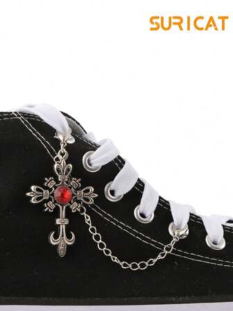 Suricat 1pc Gothic Punk Style Crystal Cross Pendant Shoe Chain, Suitable For Casual Shoes, Sneakers, Canvas Shoes, Boots, DIY Shoe Decoration, Detachable And Reusable