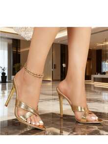 Giày sandal cao gót mũi nhọn quai chéo kiểu Pháp dành cho nữ, thiết kế mới lạ, đa năng, thích hợp cho mùa hè. - Vàng - Xem 1