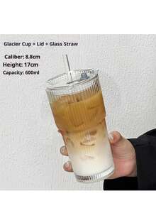 1pc Universal Vertical Striped 400ml Reinforced Glass Cup With Straw Lid - Transparent Stylish Design, High-Quality Material, Leak-Proof. Suitable For Holding Coffee, Tea, Latte, Smoothie And Cold Drinks. Ideal For Home Gatherings, Hotels, Parties, Restaurants And Daily Use. A Perfect Choice For Spring/Summer Beverages, Easy To Clean And Reusable. Fashionable And Practical For Home, Office And Outdoor Activities!